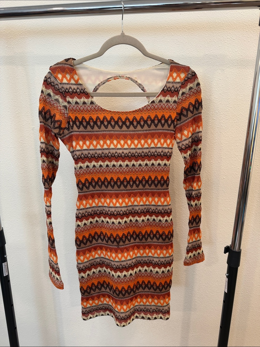 Ruby Rox Orange Multicolor Zigzag Long Sleeve Knit Dress